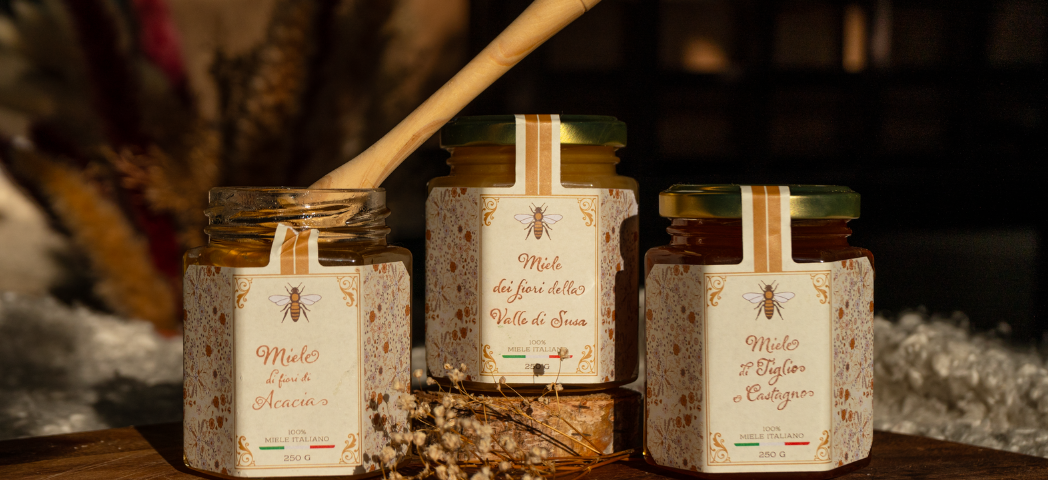 Trois pots de miel du Val de Suse