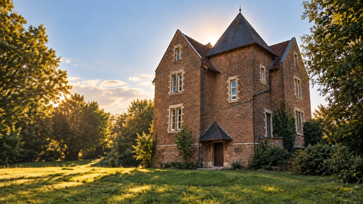 La Station, ein Backsteinhaus am Rand einer Wiese, in Heks